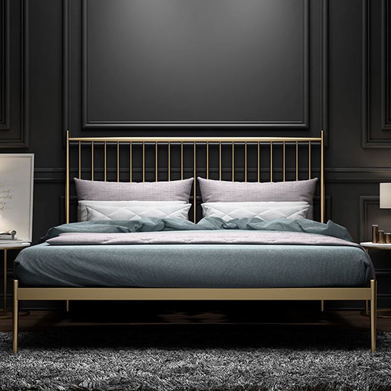 Metal and Wood Standard Bed Rectangular Slat Bed with Headboard