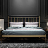Metal and Wood Standard Bed Rectangular Slat Bed with Headboard