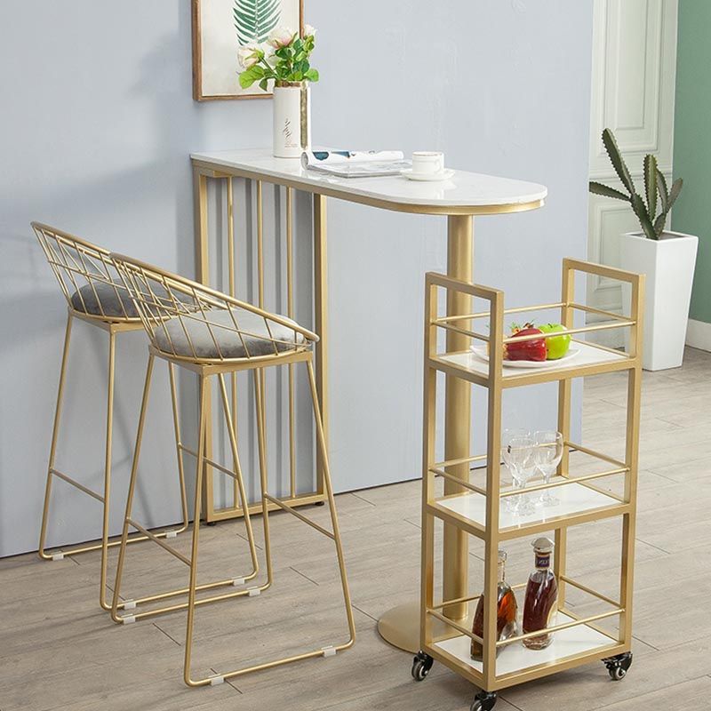 Glam Style Bar Table Faux Marble Bar Wine Table with Double pedestal Clearhalo 'Bar Furniture' 'Bar Tables' 'bar_tables' 'furn' 'furn_bar_tables' 'Furniture' 'Kitchen & Dining Furniture' 1200x1200_ce1f75bf-7a9f-4a09-bde4-69bee2298ff1