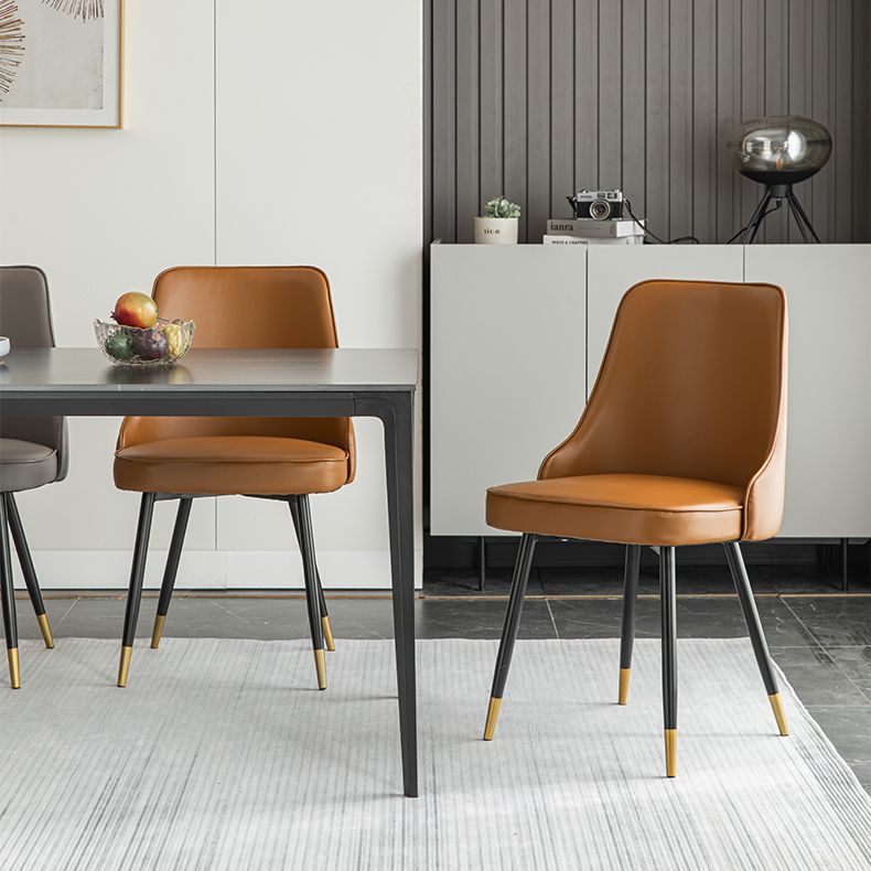 Glam Metal Dining Room Chairs Armless Faux Leather Dining Parsons Chair for Restaurant Use Clearhalo ' kitchen&dining_furn' 'Dining Chairs' 'Dining Tables & Seating' 'dining_chair' 'furn' 'furn_dining_chair' 'Furniture' 'furniture_dining_chair' 'Kitchen & Dining Furniture' 'kitchen' 1200x1200_ce20715b-d592-432f-b2f7-5a2fd047aff3