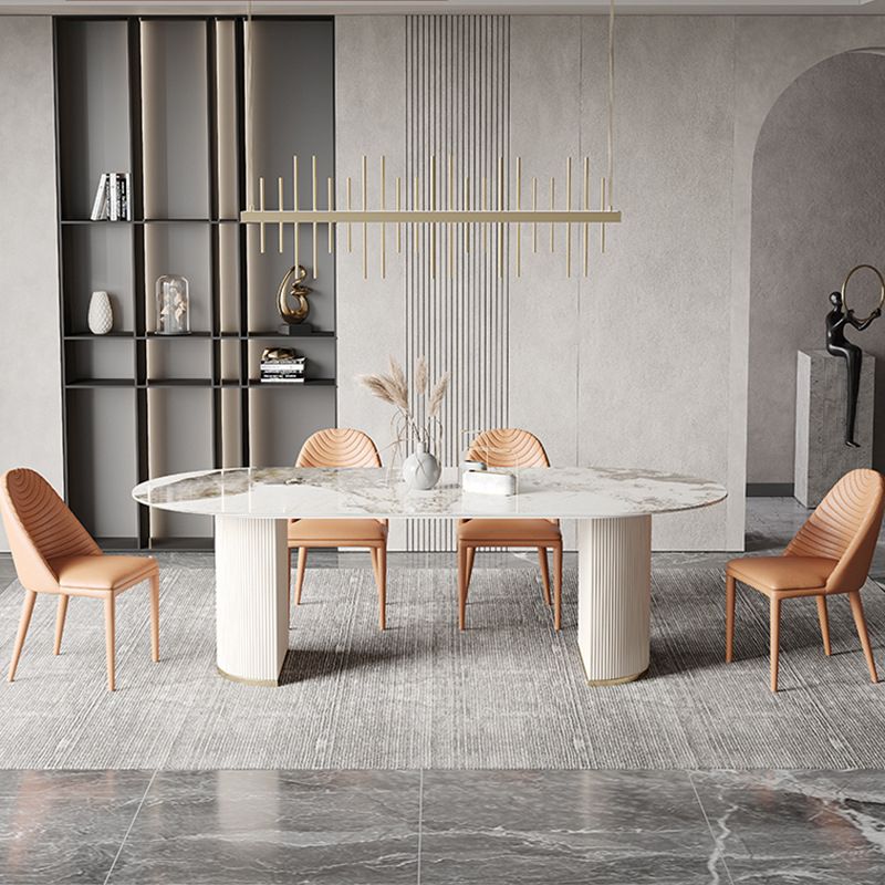 Modern Sintered Stone Dining Room Set with Rectangle Top and White Base Furniture Clearhalo 'Dining Room Sets' 'Dining Tables & Seating' 'dining_room_set' 'furn' 'furn_dining_room_set' 'Furniture' 'furniture_dining_room_set' 'Kitchen & Dining Furniture' 'kitchen&dining_furn' 'kitchen' 1200x1200_ce20778a-9105-442e-868b-c0c24766c353