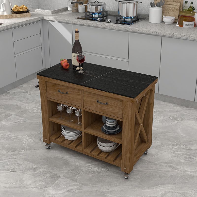 Modern Dining Room Prep Table Rectangular Kitchen Trolley with Open Storage Clearhalo 'furn' 'furn_kitchen_islands_carts' 'Furniture' 'Kitchen & Dining Furniture' 'Kitchen Islands & Carts' 'kitchen_islands_carts' 1200x1200_ce22b50a-f3b5-4966-b13f-1b42a320550c