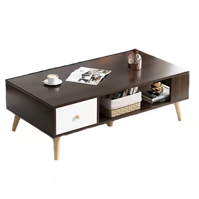 16.5"H Modern 4 Legs Wooden Base Rectangular Top Coffee Table with Storage
