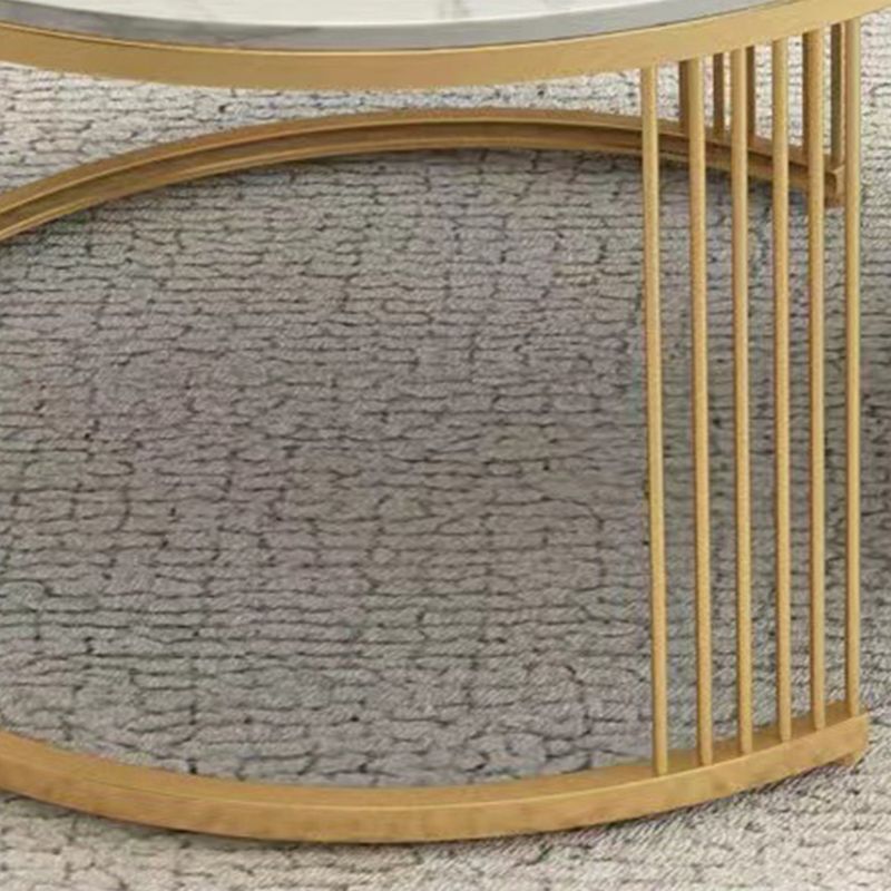 Round White Slate Coffee Table with Shelf Frame Base 2 Nestling Cocktail Table Clearhalo 'Coffee & Accent Tables' 'Coffee Tables' 'coffee_tables' 'furn' 'furn_coffee_tables' 'Furniture' 'furniture_coffee_tables' 'Living Room Furniture' 1200x1200_ce2e94da-6799-4661-86ff-959eb6f77288