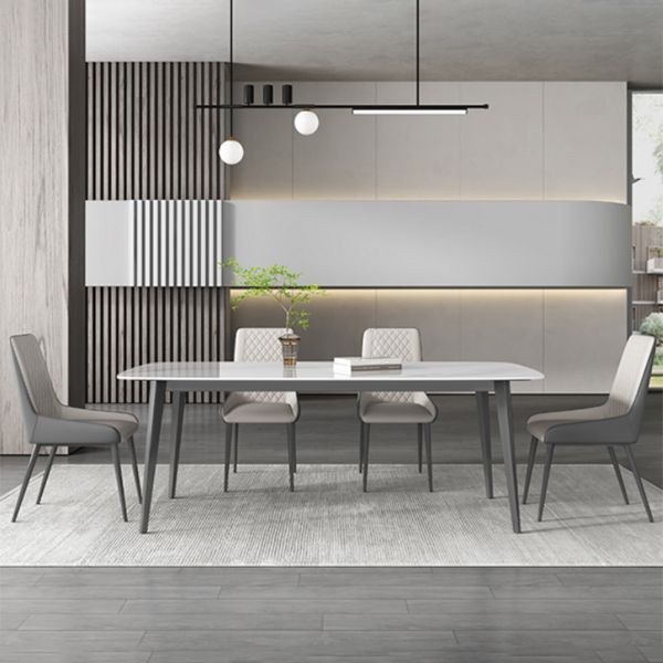 Contemporary White Rectangular Stone Dining Table with 4 Steel Foot Clearhalo 'Dining Tables & Seating' 'Dining Tables' 'dining_table' 'furn' 'furn_dining_table' 'Furniture' 'Kitchen & Dining Furniture' 1200x1200_ce314a2a-d97a-4212-8b54-30300c26e0b9