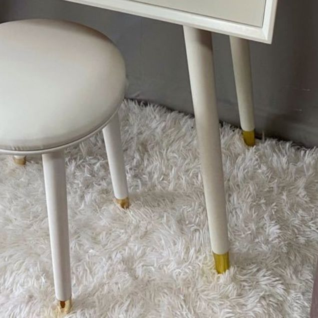 Dressing Table Made of White Solid Wood with 2 Drawers and 1 White Stool