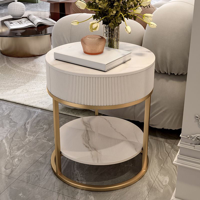 Frame Glam Style Side Table 22.83" Tall Stone Top Side Table with Storage Clearhalo 'Coffee & Accent Tables' 'End & Side Tables' 'end_side_tables' 'furn' 'furn_end_side_tables' 'Furniture' 'Living Room Furniture' 1200x1200_ce341510-8d5f-495c-8190-841fd498bd6f