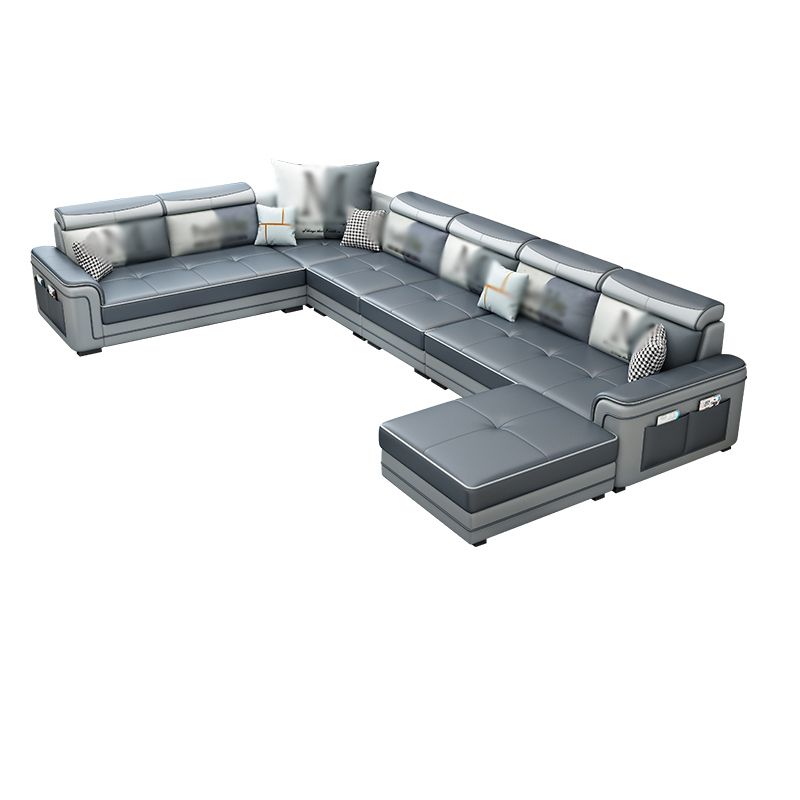 6-Seater Pillowed Back Cushions Square Arm Sectional Sofa for Living Room Clearhalo 'furn' 'furn_sectionals' 'Furniture' 'furniture_sectionals' 'kitchen' 'kitchen_sectionals' 'Living Room Furniture' 'Sectionals' 1200x1200_ce342a5d-6144-4a58-bfcb-e4ad693e92ae
