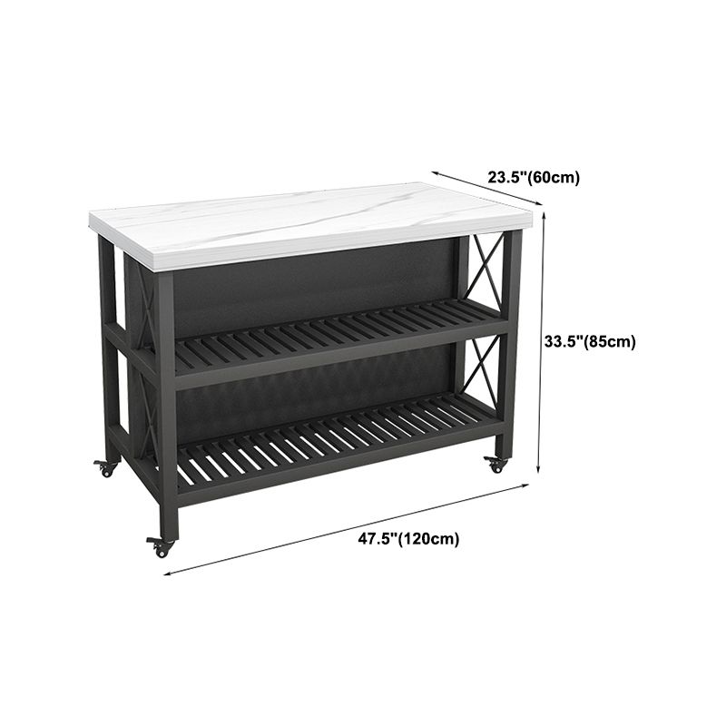 オープンストレージ付きモダンローリングキッチン大理石のキッチンアイランドカート