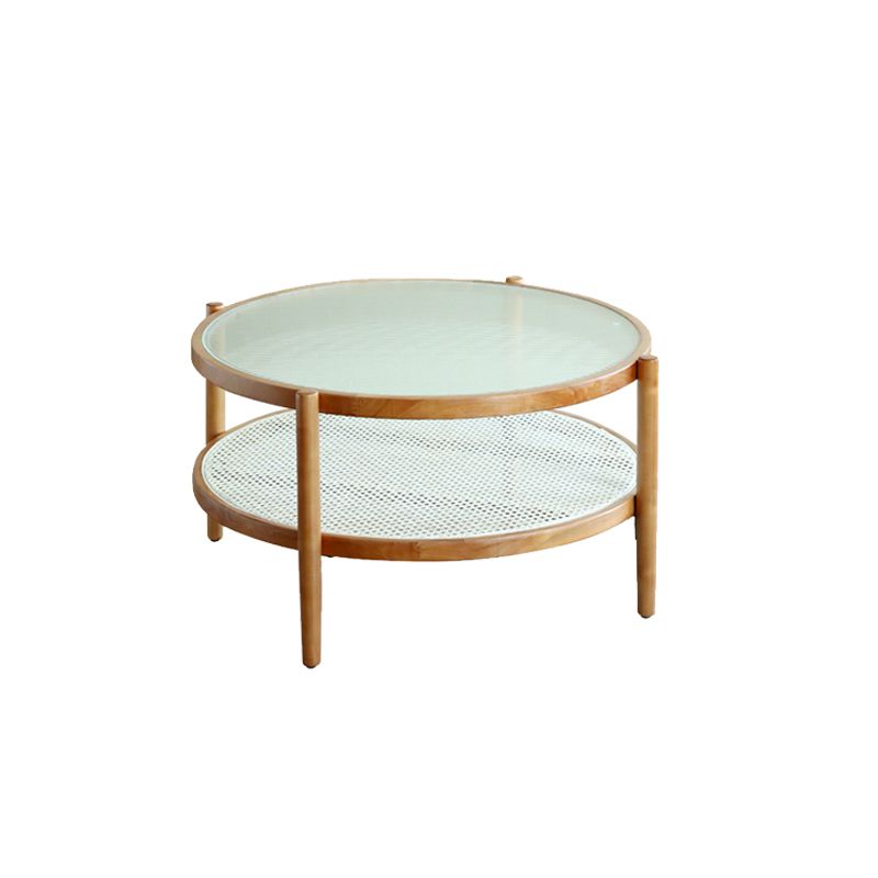 Round Glass/ Wood Top Coffee Table 4 Legs Cocktail Table with Shelf Clearhalo 'Coffee & Accent Tables' 'Coffee Tables' 'coffee_tables' 'furn' 'furn_coffee_tables' 'Furniture' 'Living Room Furniture' 1200x1200_ce37d04d-db06-41b1-a2be-f5ed868ca0e7