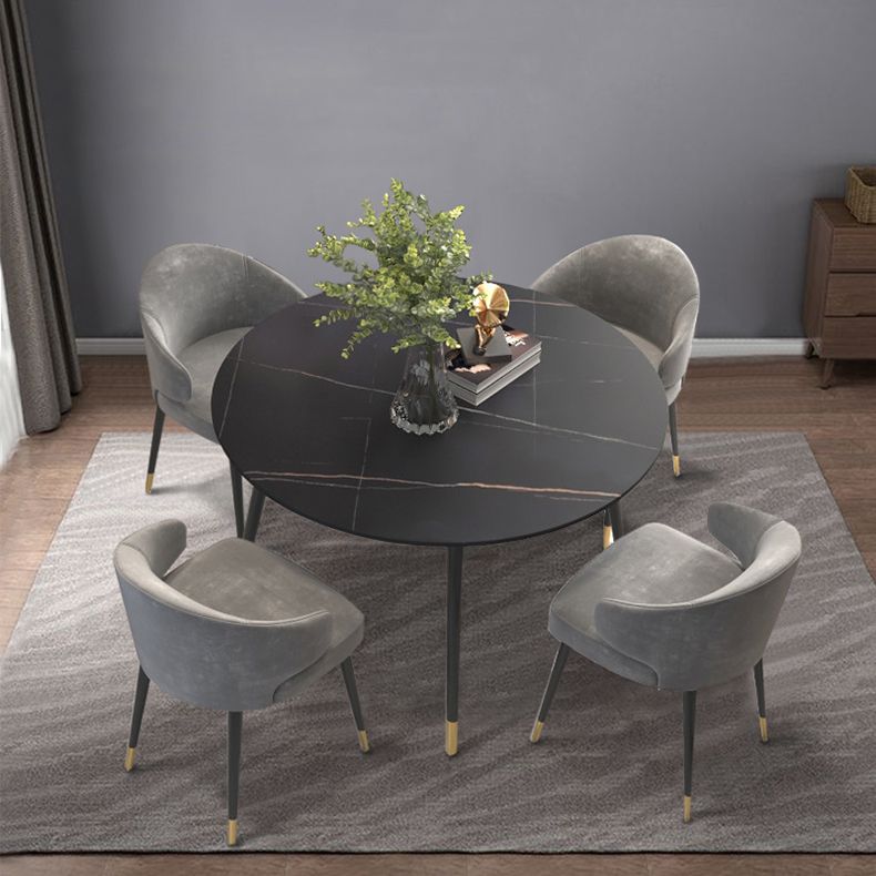 Luxury Style Home Sintered Stone Dining Table 4 Legs Metallic Base Round Table Clearhalo ' dining_table' 'Dining Tables & Seating' 'Dining Tables' 'furn' 'furn_dining_table' 'Furniture' 'furniture_dining_table' 'Kitchen & Dining Furniture' 'kitchen&dining_furn' 'kitchen' 'kitchen_dining_table' 1200x1200_ce3bbaff-2ad5-4292-bd63-f7cedfdaeef6