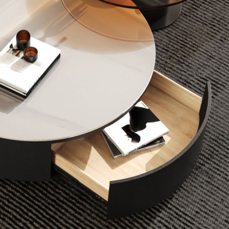 Modern Slate Coffee Table Round Bunching Coffee Table Set with Drawer Clearhalo 'Coffee & Accent Tables' 'Coffee Tables' 'coffee_tables' 'furn' 'furn_coffee_tables' 'Furniture' 'Living Room Furniture' 1200x1200_ce3ca154-06bd-4b91-be97-dc22e6abbce6