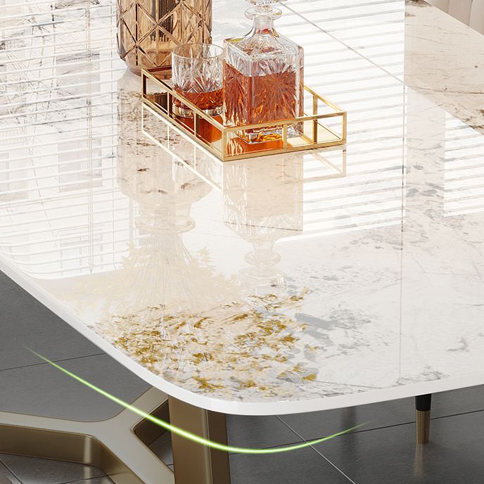 Luxury Sintered Stone Dining Table Rectangle Table with Gold Trestle Base Clearhalo 'Dining Tables & Seating' 'Dining Tables' 'dining_table' 'furn' 'furn_dining_table' 'Furniture' 'Kitchen & Dining Furniture' 1200x1200_ce3dbe5d-7556-44bf-988a-52c596df9160