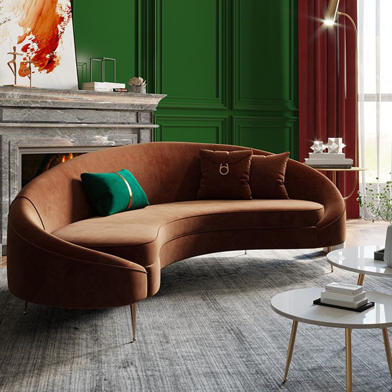 Velvet Contemporary Orange Sofa 47.24" D Curved Sofa with 3 Pillows