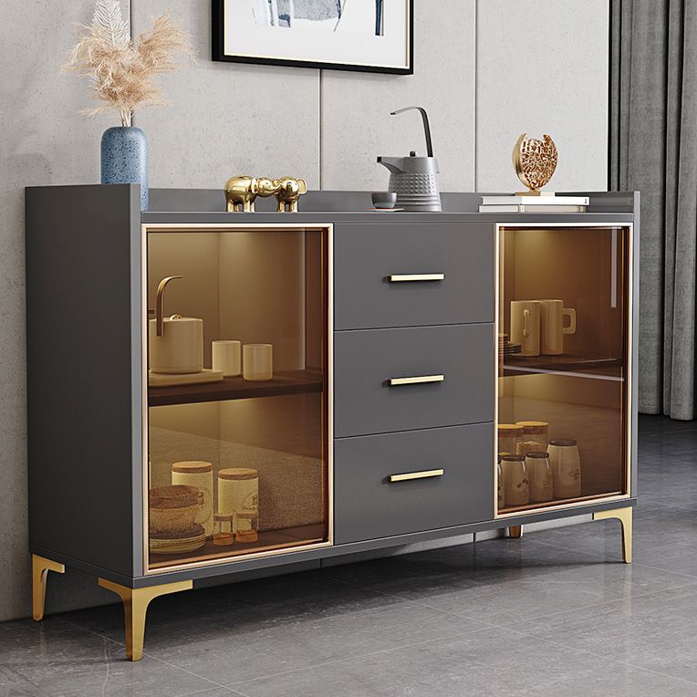 Glam Credenza Adjustable Shelving Wood Side Board with Cabinets and Drawers Clearhalo 'buffet_sideboard' 'Buffets & Sideboards' 'furn' 'furn_buffet_sideboard' 'Furniture' 'Kitchen & Dining Furniture' 1200x1200_ce47577c-625c-455c-9f88-46e03f168055