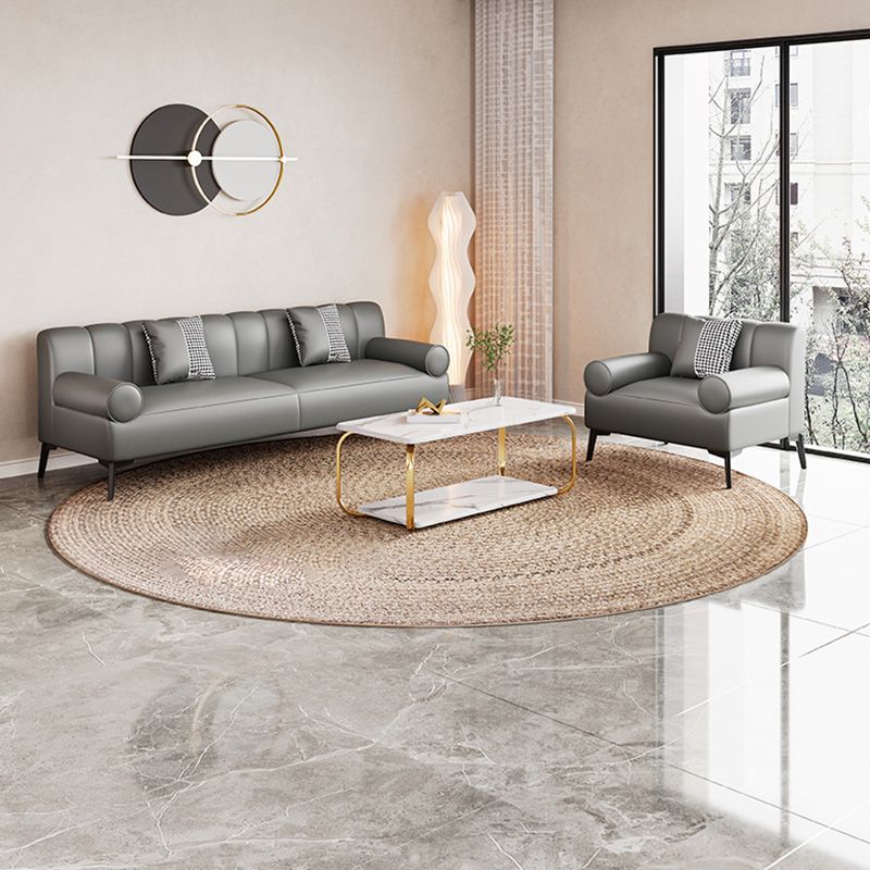 Round Arm Sofa Stain Resistant Faux Leather Standard Sofa for Living Room