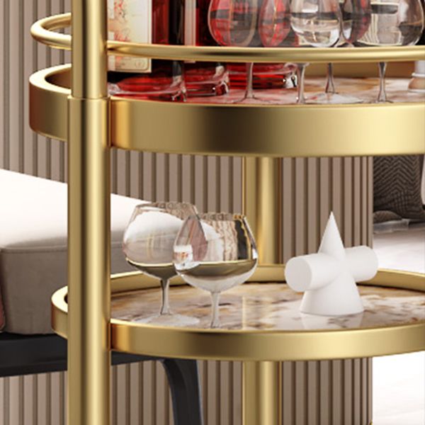 Modern Open Storage Prep Table Round Shape Home Dining Kitchen Trolley