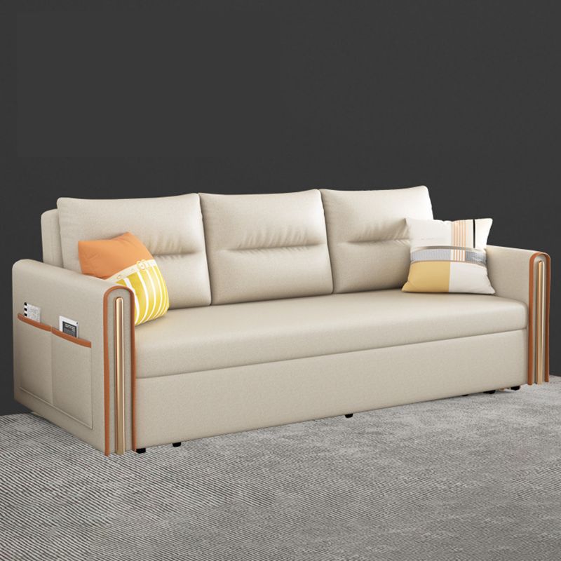 Beige 31.49 "divano letto largo glam divano in pelle finta con cuscino incluso