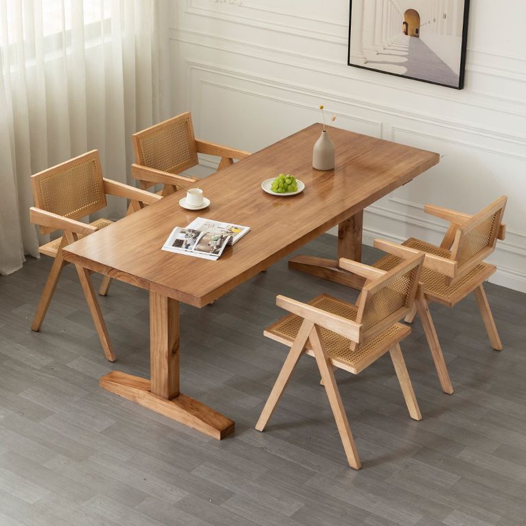 Contemporary Solid Wood Furniture 1/2/5 Pcs Dining Room Table Set in Brown