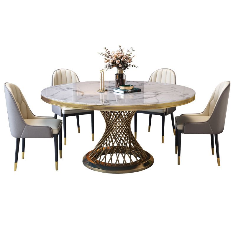 Modern Round Dining Table Steel Base Pedestal Table for Home Kitchen Clearhalo 'Dining Tables & Seating' 'Dining Tables' 'dining_table' 'furn' 'furn_dining_table' 'Furniture' 'Kitchen & Dining Furniture' 1200x1200_ce4efffc-6c1e-43a8-a718-01207bb3f9f7