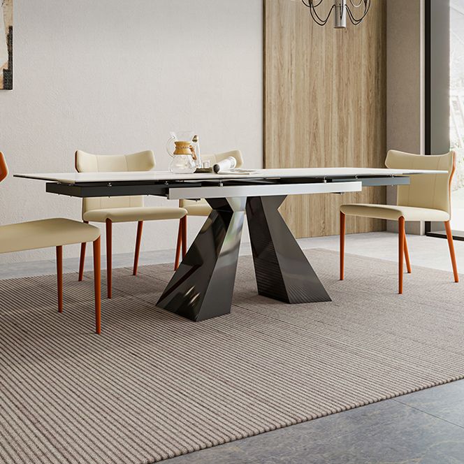 Rectangle Traditional Luxury Dining Table Sintered Stone Table with Double Pedestal Base Clearhalo ' dining_table' 'Dining Tables & Seating' 'Dining Tables' 'furn' 'furn_dining_table' 'Furniture' 'furniture_dining_table' 'Kitchen & Dining Furniture' 'kitchen&dining_furn' 'kitchen' 'kitchen_dining_table' 1200x1200_ce524931-62e9-42a2-b3e5-8d7a7959b339