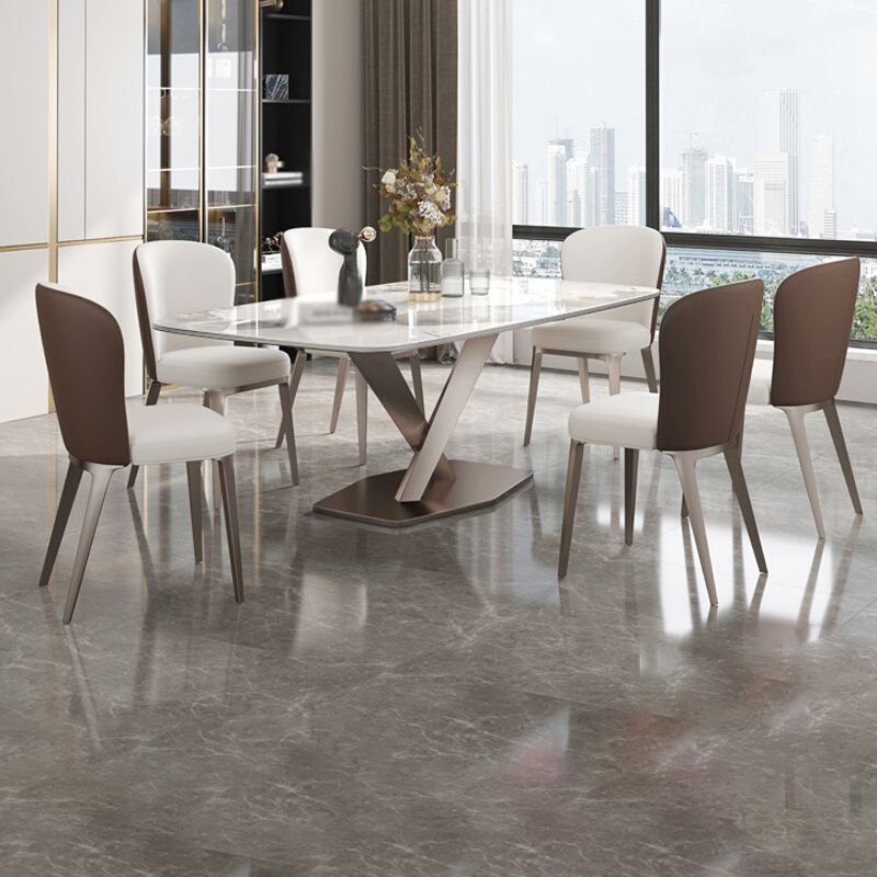 Pedestal 1/2/5/7 Pieces Dining Table Set Stainless Steel Dining Table and Chairs Clearhalo 'Dining Room Sets' 'Dining Tables & Seating' 'dining_room_set' 'furn' 'furn_dining_room_set' 'Furniture' 'furniture_dining_room_set' 'Kitchen & Dining Furniture' 'kitchen&dining_furn' 'kitchen' 1200x1200_ce529e73-8f68-4515-b69b-4e56d12767a3