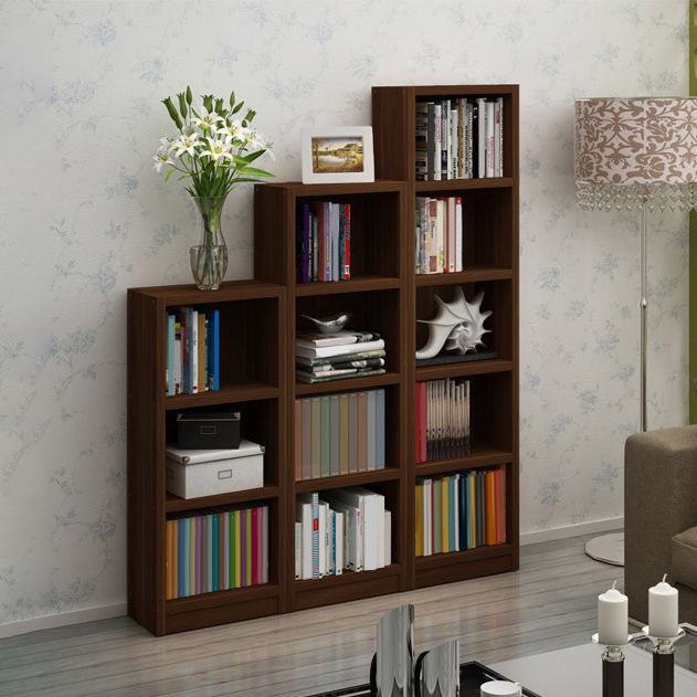 9.65"W Bookcase Contemporary Style Closed Back Brown Bookshelf for Home Office