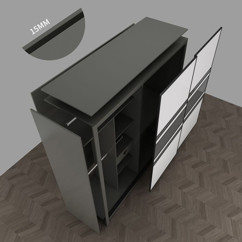 Contemporary Grey and White Storage Cabinet Bedroom Cabinet with Sliding Doors Clearhalo &#39;Armoires &amp; Wardrobes&#39; &#39;armoires_wardrobes&#39; &#39;Bedroom Furniture&#39; &#39;furn&#39; &#39;furn_armoires_wardrobes&#39; &#39;Furniture&#39; 1200x1200_ce53c16a-3ed7-4491-838f-a6dad9b2c0f8