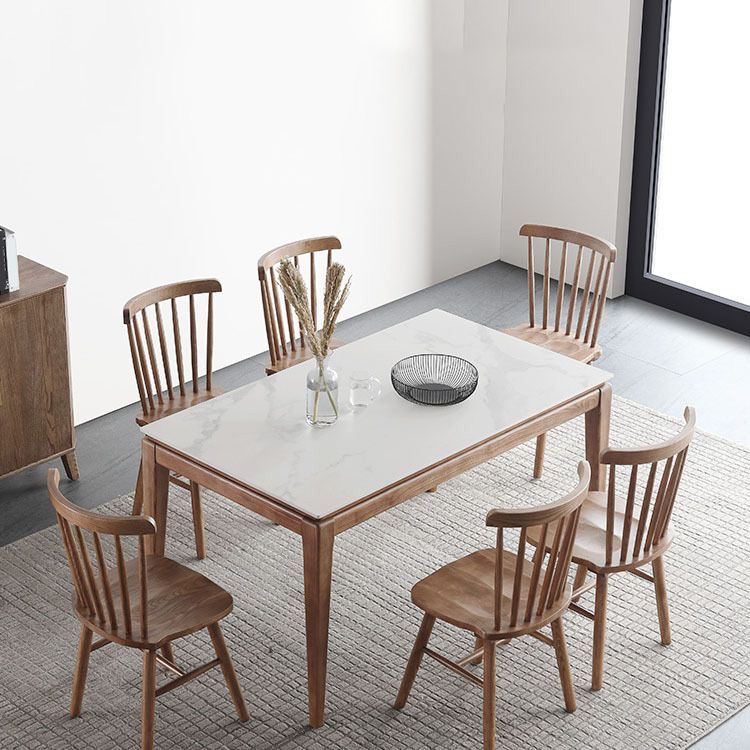 Mesa rectangular de comedor de estilo moderno Mesa de comedor de piedra sinterizada con patas de madera