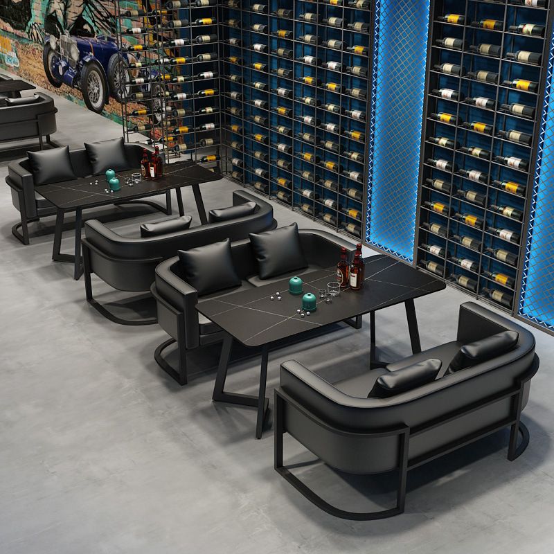 Industrial Style Dining Table Black Sintered Stone Table with Metal Base