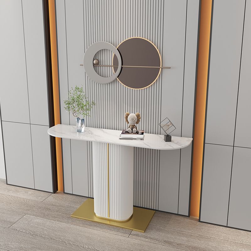 Glam Half Moon Slate Console Table Stain Resistant Pedestal Sofa Console Table Clearhalo 'Console Tables' 'console_tables' 'Entry & Mudroom Furniture' 'furn' 'furn_console_tables' 'Furniture' 1200x1200_ce5cb6c8-45dd-4954-b810-0642688d5483