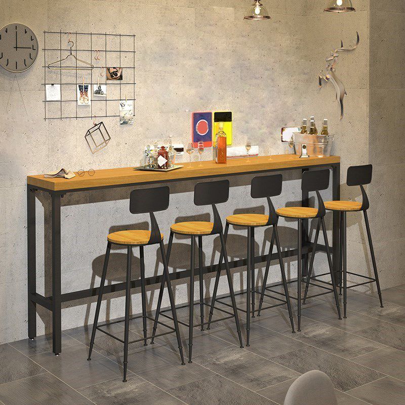 Rectangular Pine Wood Top Bistro Table Industrial Bar Table with Metal Trestle Base Clearhalo 'Bar Furniture' 'Bar Tables' 'bar_tables' 'furn' 'furn_bar_tables' 'Furniture' 'Kitchen & Dining Furniture' 1200x1200_ce5d56f6-79a2-4d2e-89f7-0054ce1981f6