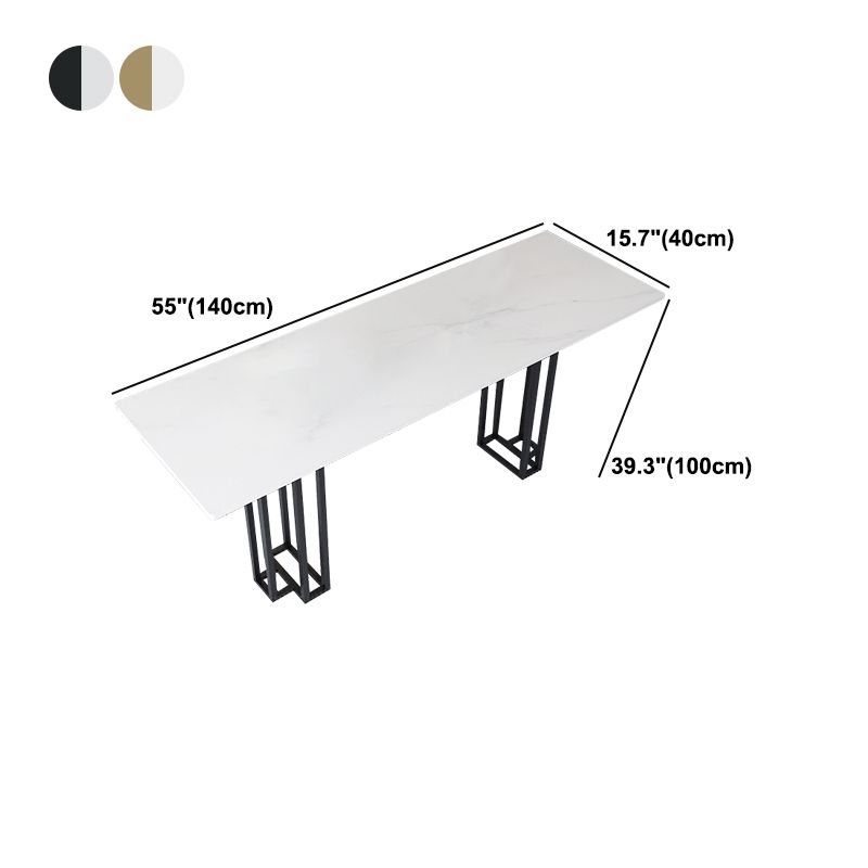 Industrial Marble Bar Table with Rectangle Table Top Double Pedestal Table - 39" H Clearhalo 'Bar Furniture' 'Bar Tables' 'bar_tables' 'furn' 'furn_bar_tables' 'Furniture' 'furniture_bar_tables' 'Kitchen & Dining Furniture' 1200x1200_ce5e3a54-fe5d-4125-84e1-8d2731ffcb5a
