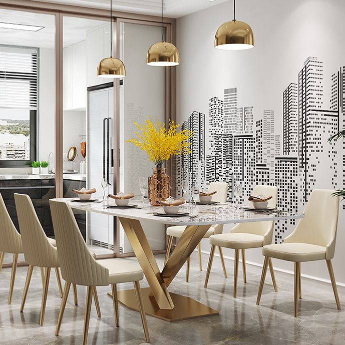 Luxury Sintered Stone Dining Table Rectangle White Top Table with Metal Pedestal Clearhalo ' dining_table' 'Dining Tables & Seating' 'Dining Tables' 'furn' 'furn_dining_table' 'Furniture' 'furniture_dining_table' 'Kitchen & Dining Furniture' 'kitchen&dining_furn' 'kitchen' 'kitchen_dining_table' 1200x1200_ce6176ec-3efd-48a1-95d1-9a5080977242