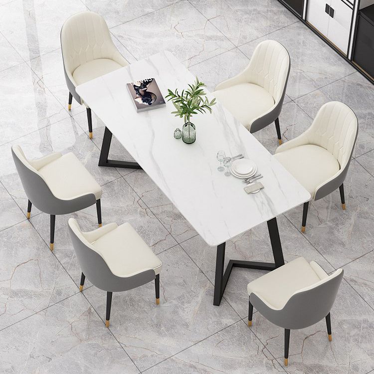 Modernes rechteckiges Esstisch-Set, 1/4/7-teilig, Dinette-Set mit Sintersteinplatte
