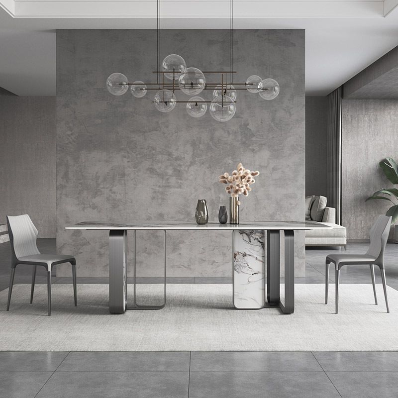 Designer Style Sintered Stone Top Dining Set Rectangle 1/3/4/5/6/9 Pieces Dining Table Set Clearhalo 'Dining Room Sets' 'Dining Tables & Seating' 'dining_room_set' 'furn' 'furn_dining_room_set' 'Furniture' 'furniture_dining_room_set' 'Kitchen & Dining Furniture' 1200x1200_ce6a8aeb-a469-4ee2-a4b0-786d3c071745