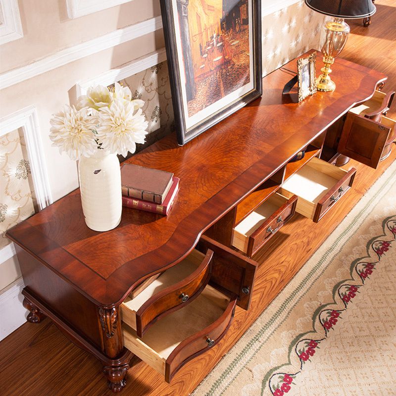 Console TV in legno marrone Console tradizionale TV Home TV con cassetti