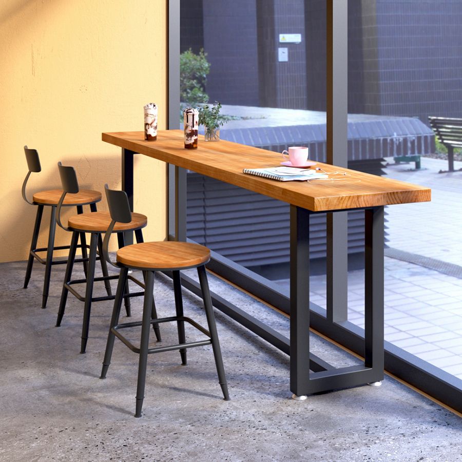 Brown Modern Style Bar Table Solid Wood and Iron with Trestle Coffee Shop Bar Table Clearhalo 'Bar Furniture' 'Bar Tables' 'bar_tables' 'furn' 'furn_bar_tables' 'Furniture' 'furniture_bar_tables' 'Kitchen & Dining Furniture' 1200x1200_ce6d1a74-4e80-4af4-a37b-0506fd681094