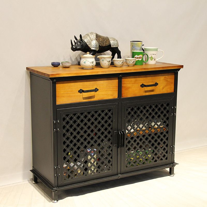 2-引き出し31.5 "背の高いチェストメタル＆ウッド2-ドアストレージキャビネット