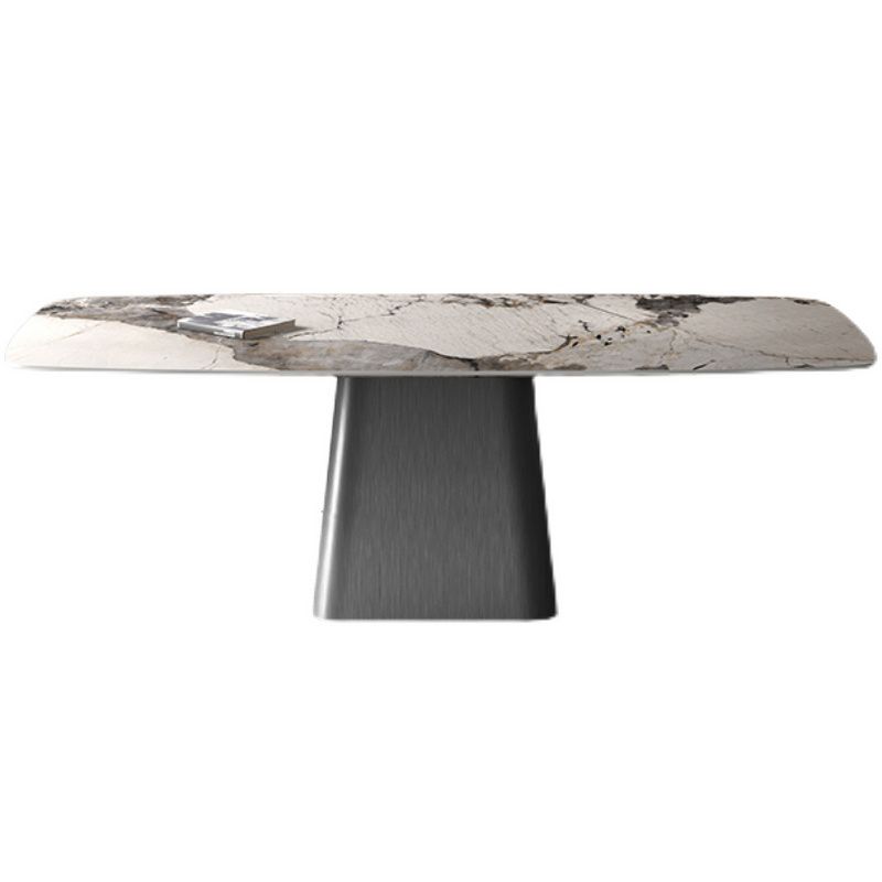 Industrial Sintered Stone Dining Table Rectangle Table with Metal Base Clearhalo 'Dining Tables & Seating' 'Dining Tables' 'dining_table' 'furn' 'furn_dining_table' 'Furniture' 'Kitchen & Dining Furniture' 1200x1200_ce6fc527-0b0f-4ed1-8fae-976d9fe449b5