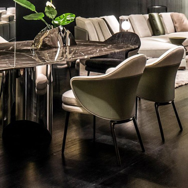 Fabric Arm Chair Nordic Style Parsons Dining Chairs with Black Legs