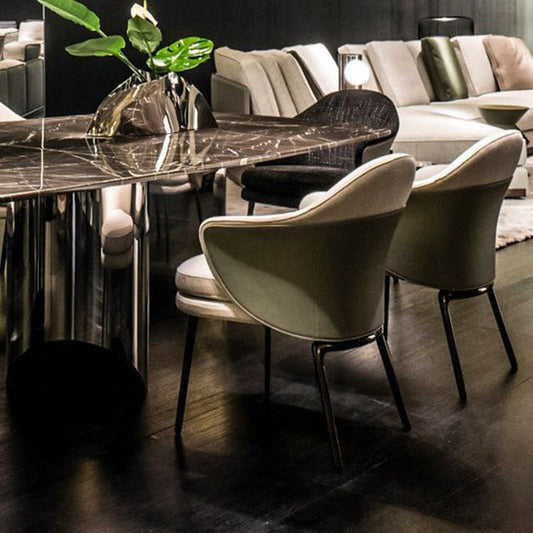 Fabric Arm Chair Nordic Style Parsons Dining Chairs with Black Legs