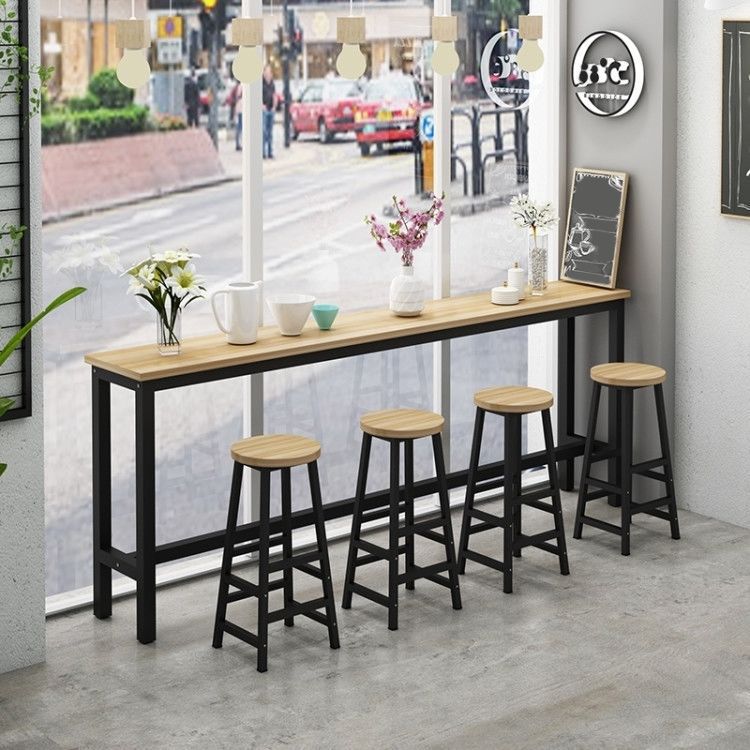 Rectangle Top Bar Dining Table Modern Bar Dining Table with Trestle Base Clearhalo 'Bar Furniture' 'Bar Tables' 'bar_tables' 'furn' 'furn_bar_tables' 'Furniture' 'furniture_bar_tables' 'Kitchen & Dining Furniture' 1200x1200_ce70e2ea-8bf7-4850-8688-b3d5fa9a24ff