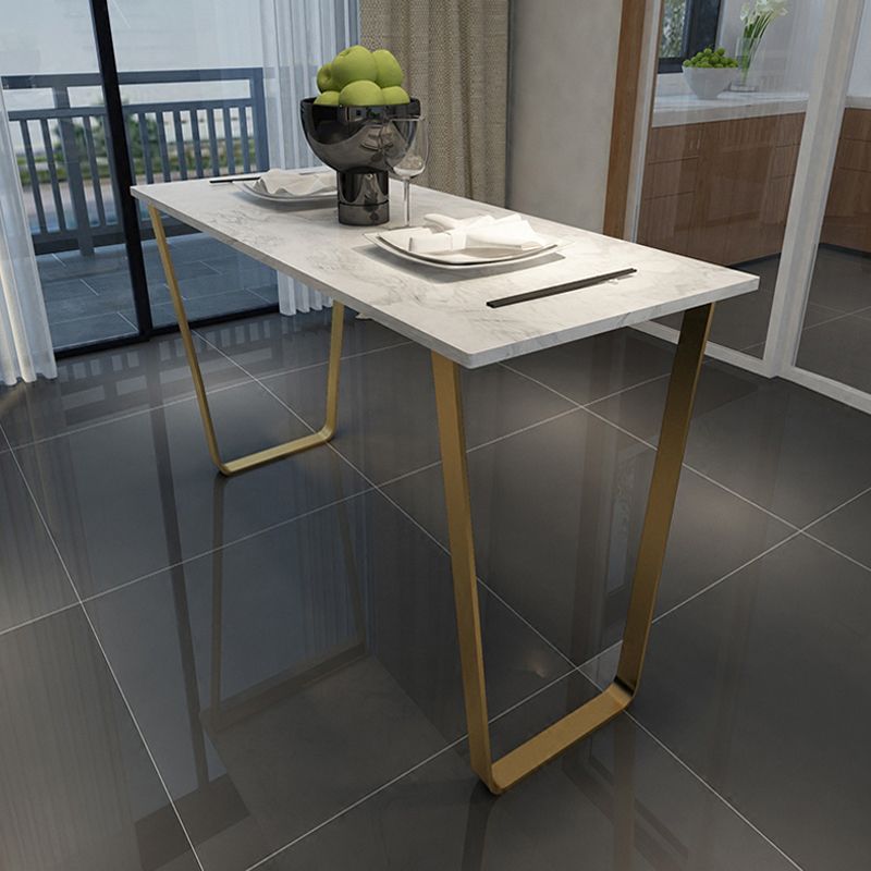 Glam Rectangle Faux Marble Pub Bar Table Indoor Metal Bar Dining Table with Sled Pedestal Clearhalo 'Bar Furniture' 'Bar Tables' 'bar_tables' 'furn' 'furn_bar_tables' 'Furniture' 'furniture_bar_tables' 'Kitchen & Dining Furniture' 1200x1200_ce7583b4-9f86-4870-8a33-fe34ffca0c12