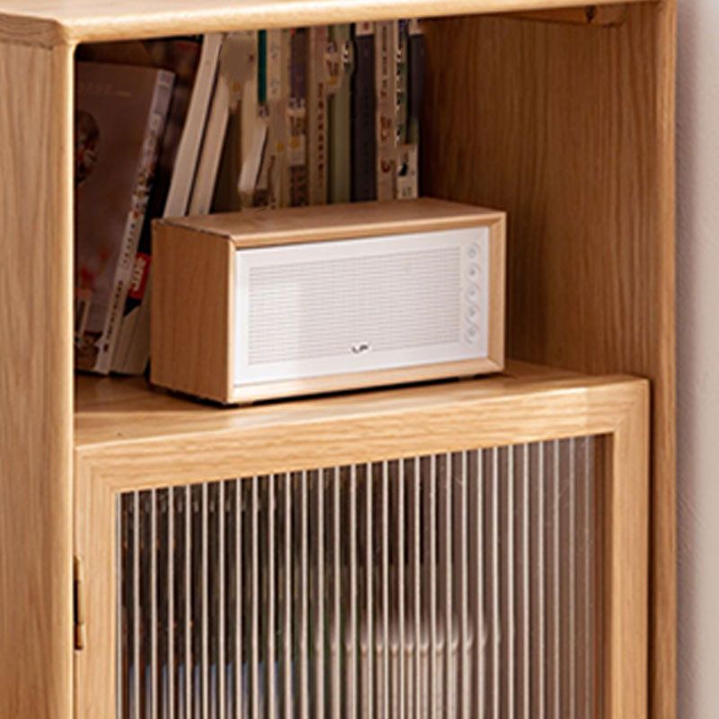 Glass Paned Solid Wood Shelves Included Modern Accent Cabinet