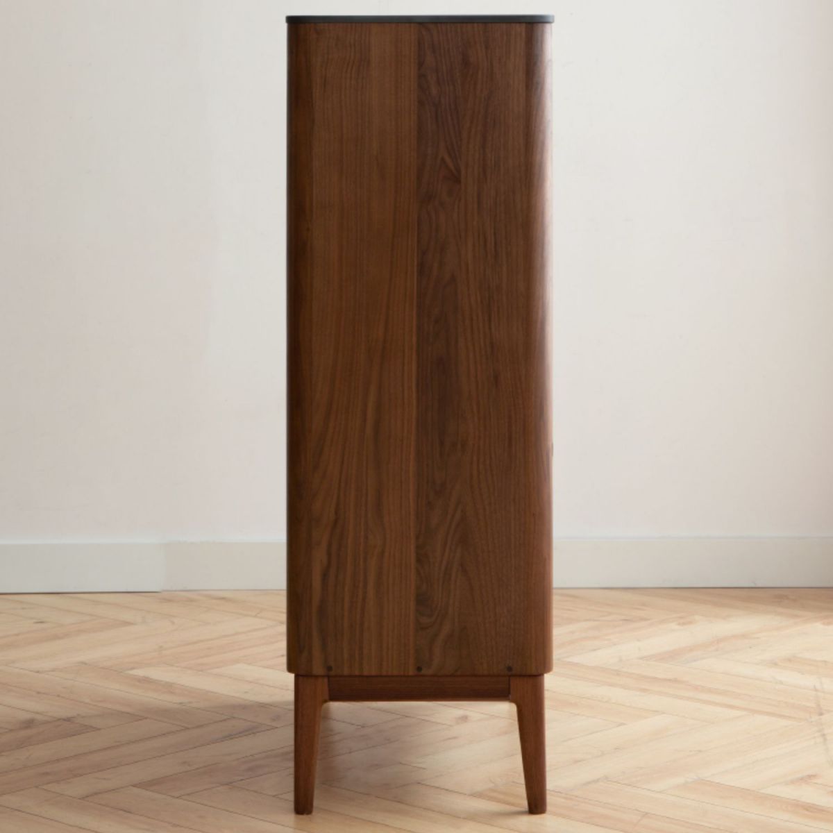 ドア付きのミッドセンチュリーモダンスクエアリビングルームのアクセントキャビネット