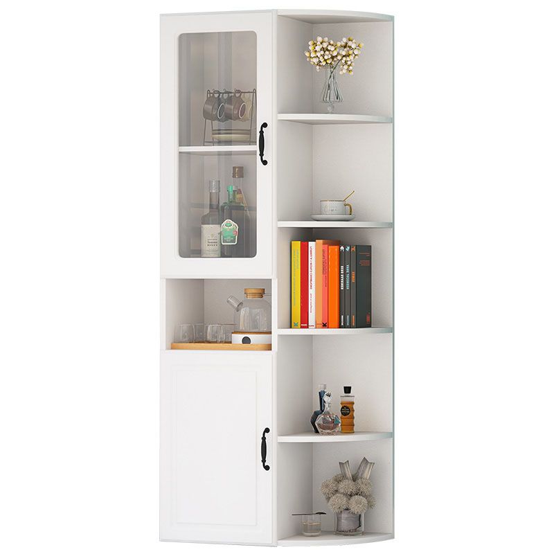 70.9" Tall Modern Glass Paned Bar Pulls Accent Cabinet with Shelves