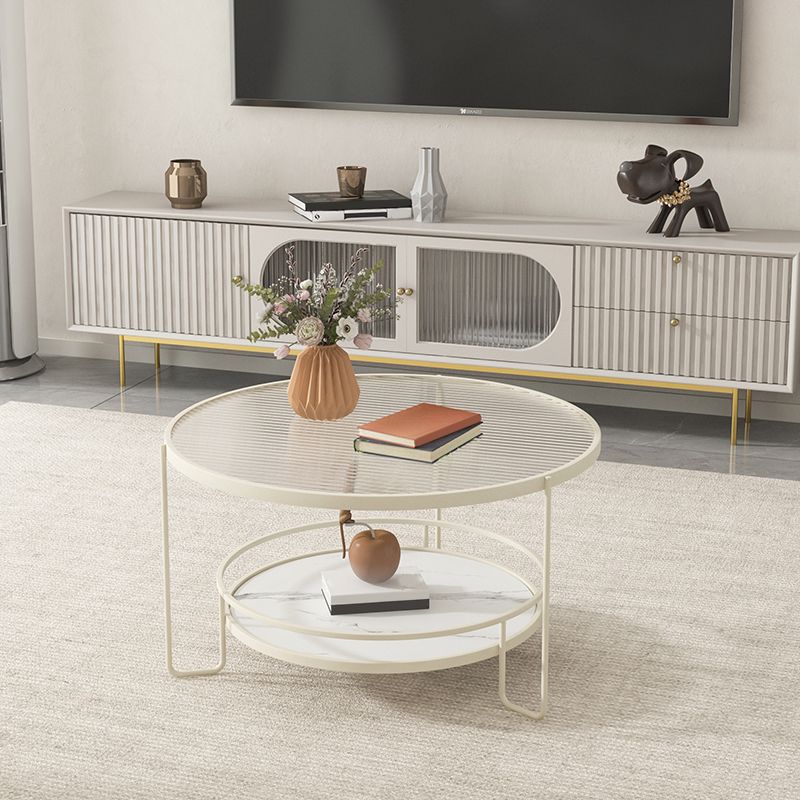 3 Legs Round Cocktail Table Glass Top Coffee Table with Shelf Clearhalo 'Coffee & Accent Tables' 'Coffee Tables' 'coffee_tables' 'furn' 'furn_coffee_tables' 'Furniture' 'Living Room Furniture' 1200x1200_ce7d8f3f-4ec9-455a-bfec-18aae5ca93e5