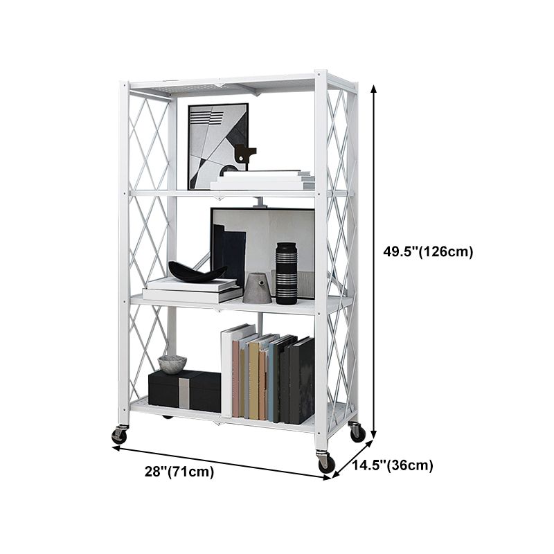 Metal Floating Bookcase Contemporary Style Open Back Bookshelf with Wheels
