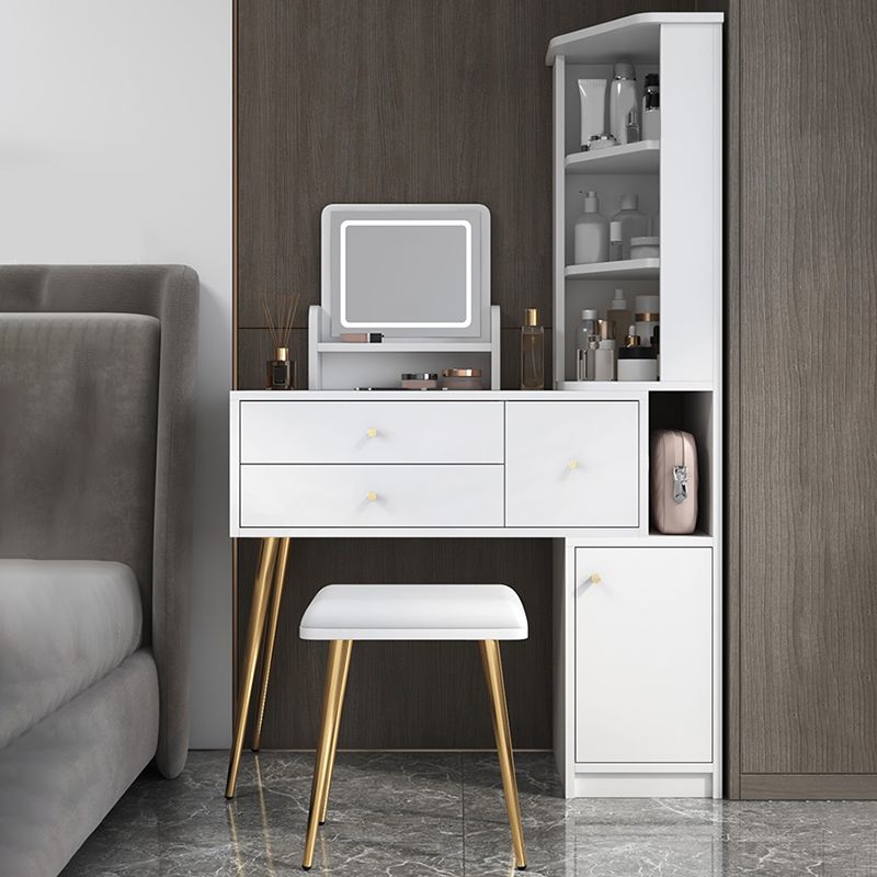 Materiale a base di legno in stile glam tavolo da toeletta bianca/grigia con cassetti e ripiani